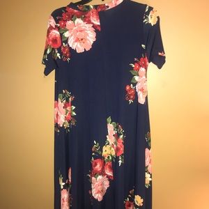 Navy floral midi flare dress